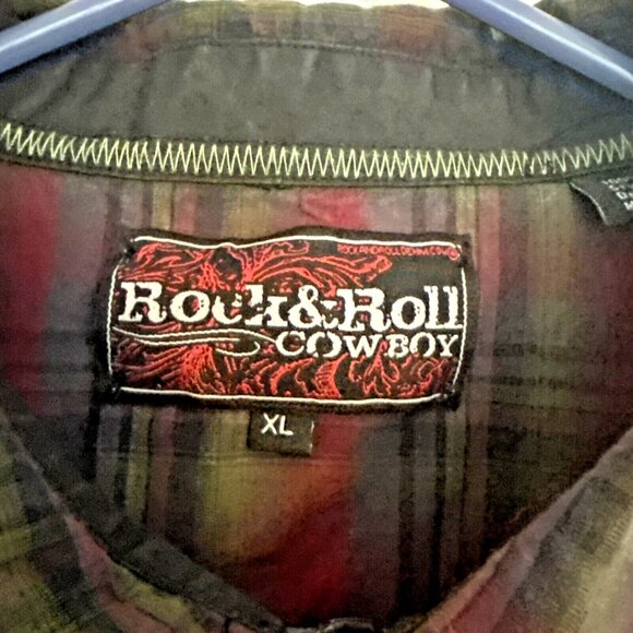 Mens Long Sleeve Shirt XL Red Plaid Snap Down Western Cowboy Rockabilly - Picture 2 of 13